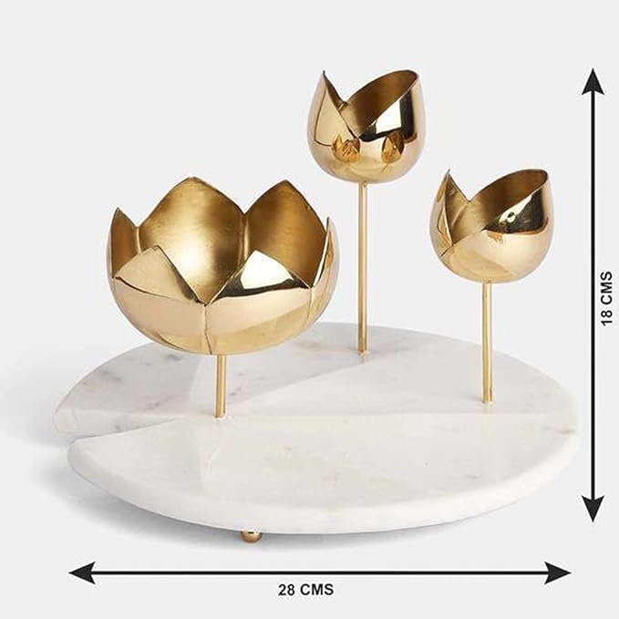 Marble and Brass Lotus Candle Stand