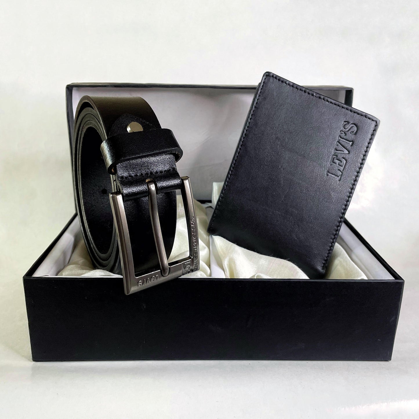 Leather Wallet & Belt Gift Set - Black