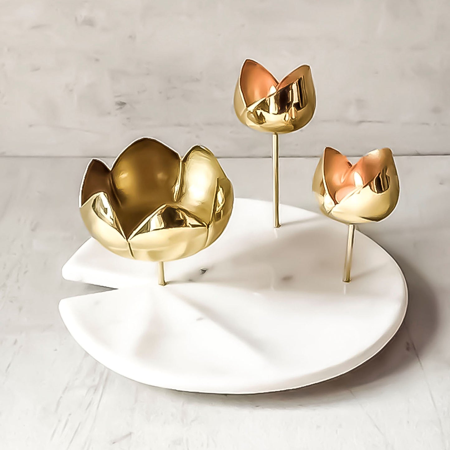 Marble and Brass Lotus Candle Stand