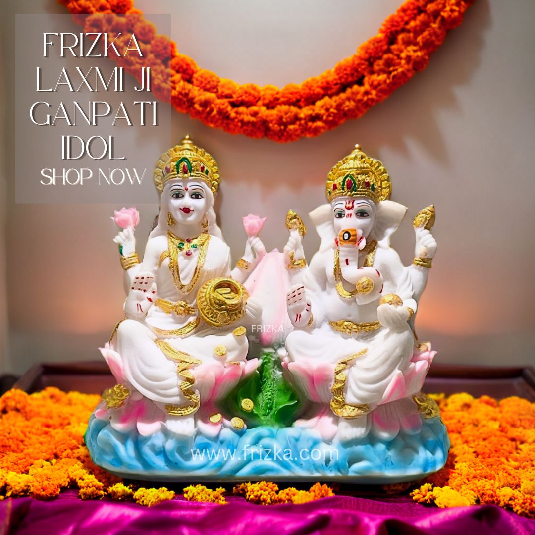 Frizka Laxmi Ganpati Marble Dust Idol/Statue, 20 cm height, Pink and White