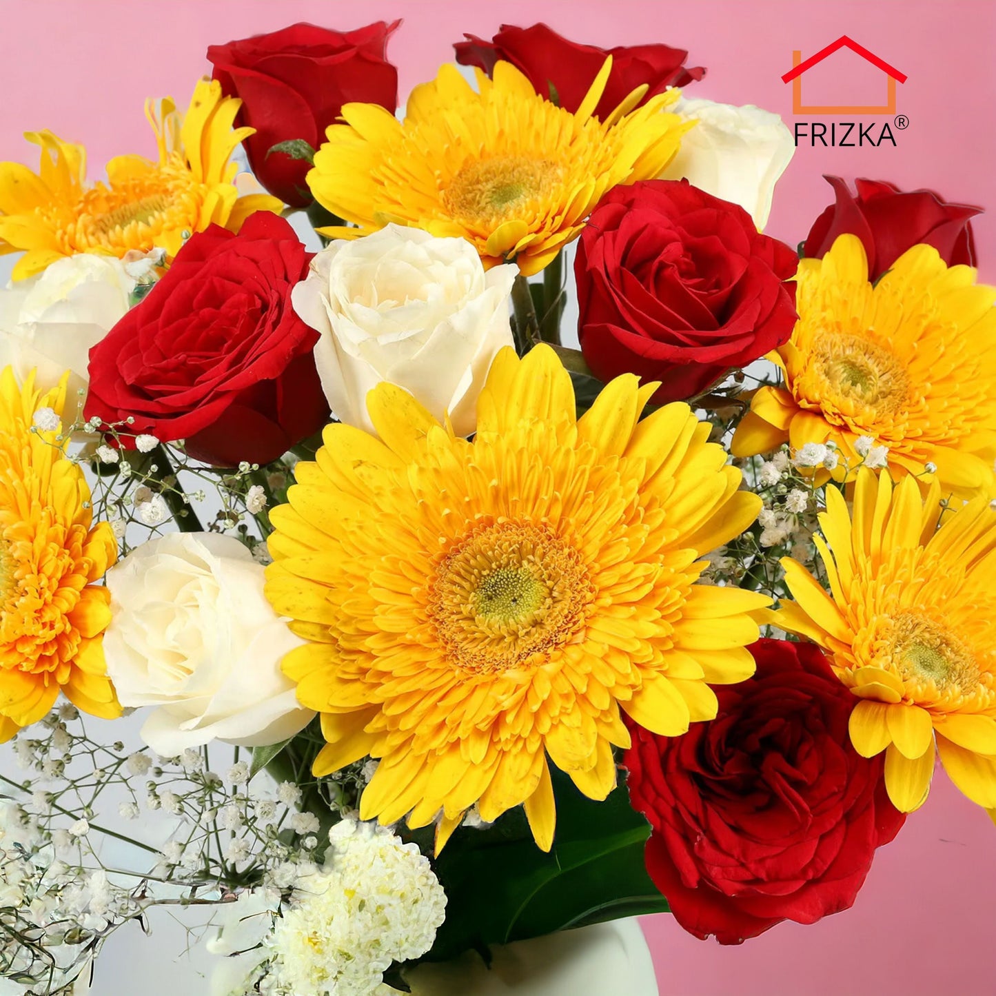 Frizka Vibrant Flowers with Transparent Vase