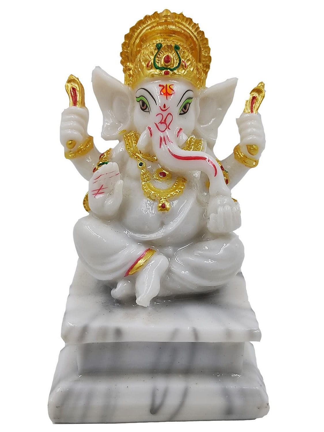 Frizka Marble Dust Ganesha Ganpati Vinayaka Idol Statue Ganesh ji Murti for Pooja Room, Living Room Home Office Decor Gifting Item (White, 5.5 inch Height)