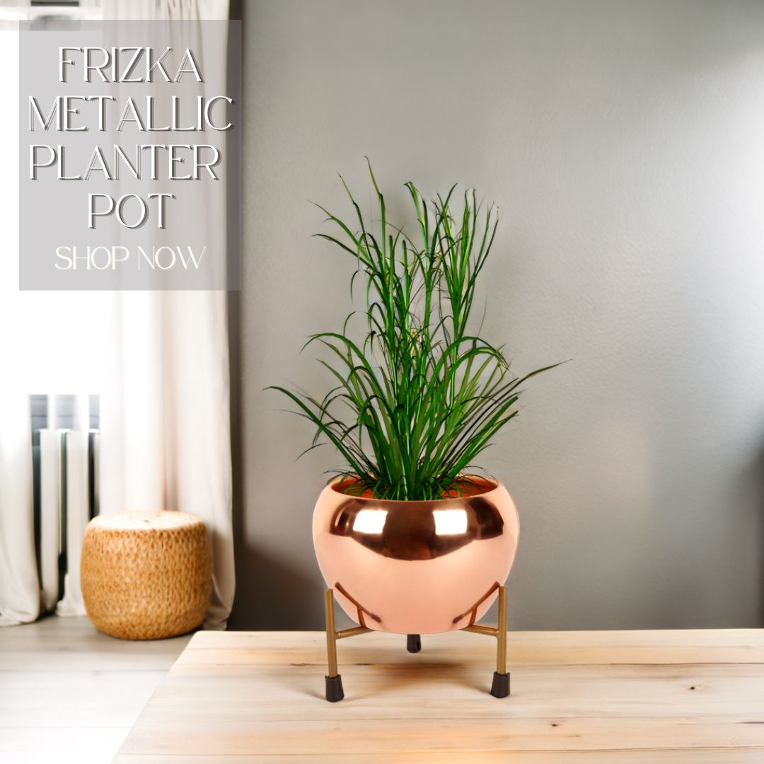Frizka Golden Metal Desktop Table Planter Pot with Stand- 1 Piece