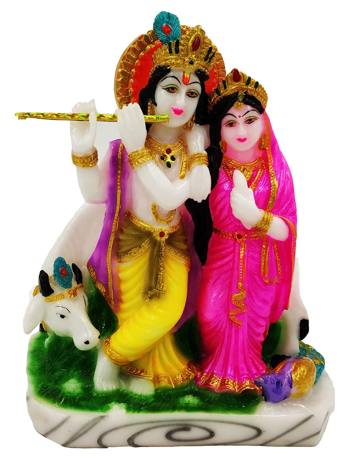 Frizka Marble Dust Radha Krishna Idol Statue Murti Showpiece Home Living Room Decoration Item | Radha Krishna Statue for Puja Room | Gift Item (Size:: 13 x 7.5 x 15 cm)