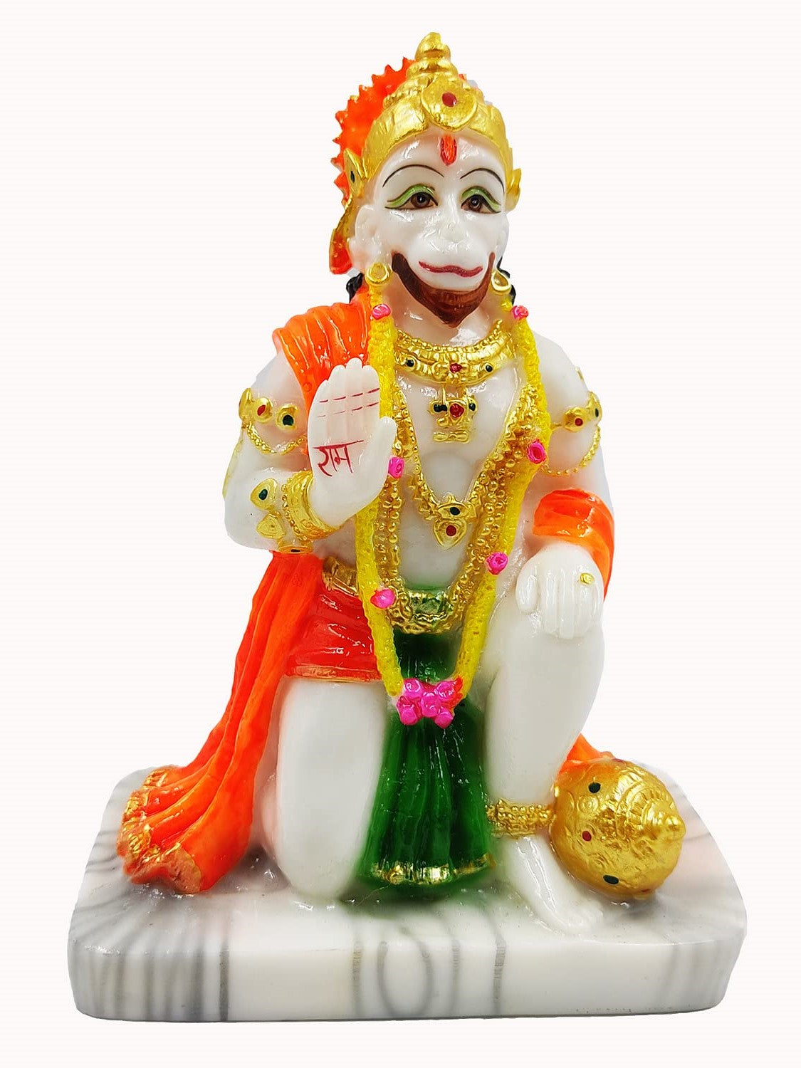 Frizka Elegant Lifestyle Marble Hanuman Ji Idol, Bajrang Bali Murti Religious Gift Car Office Home Decor Decorative Showpiece