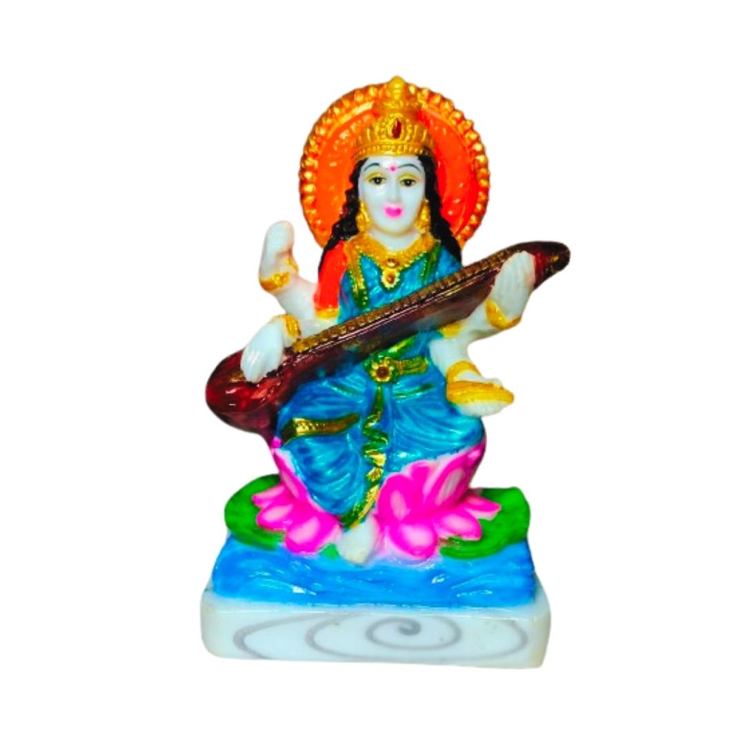 Frizka Saraswati Marble Statue Murti for Pooja Room Idols Home Decor Decorative Showpiece - 6.5 cm height