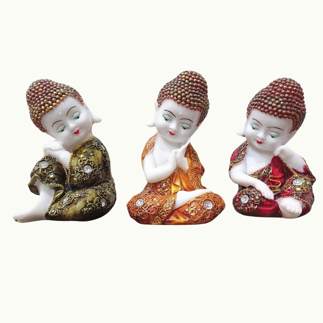 Frizka Marble Finish Little Buddha Monk Showing Different Position Idol for Home Decoration and Gifts (35 * 10 * 18cm)- 1 Piece