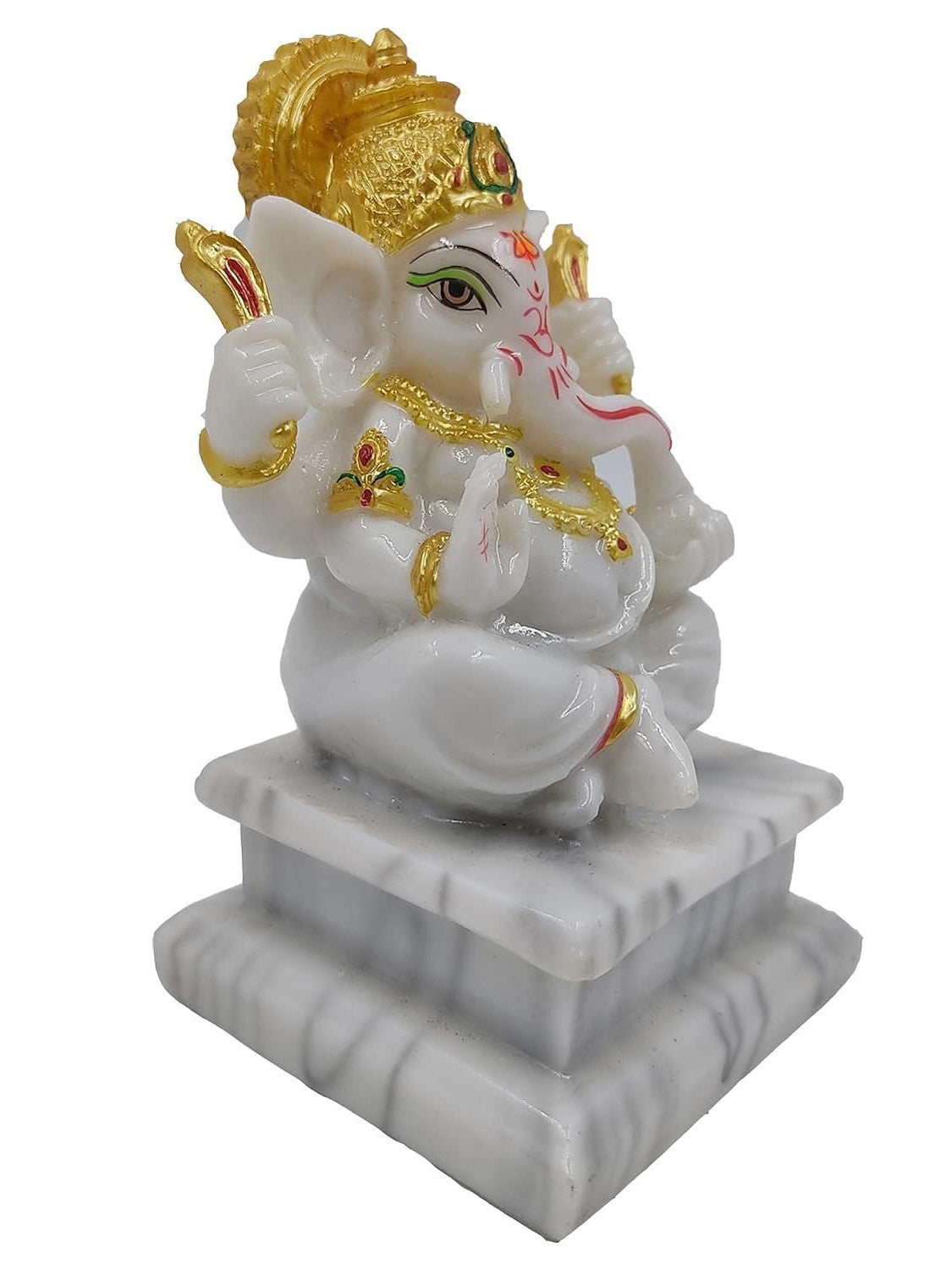Frizka Marble Dust Ganesha Ganpati Vinayaka Idol Statue Ganesh ji Murti for Pooja Room, Living Room Home Office Decor Gifting Item (White, 5.5 inch Height)