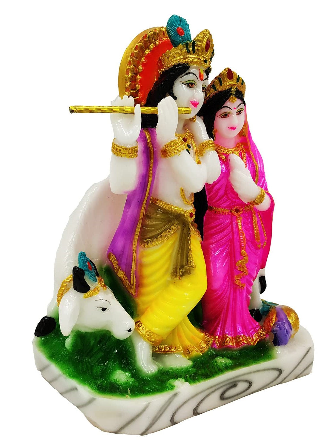 Frizka Marble Dust Radha Krishna Idol Statue Murti Showpiece Home Living Room Decoration Item | Radha Krishna Statue for Puja Room | Gift Item (Size:: 13 x 7.5 x 15 cm)
