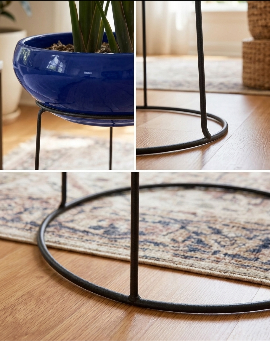 Royal Blue Ceramic Bowl Planters with Black Metal Stand – Set of 2 | Frizka India
