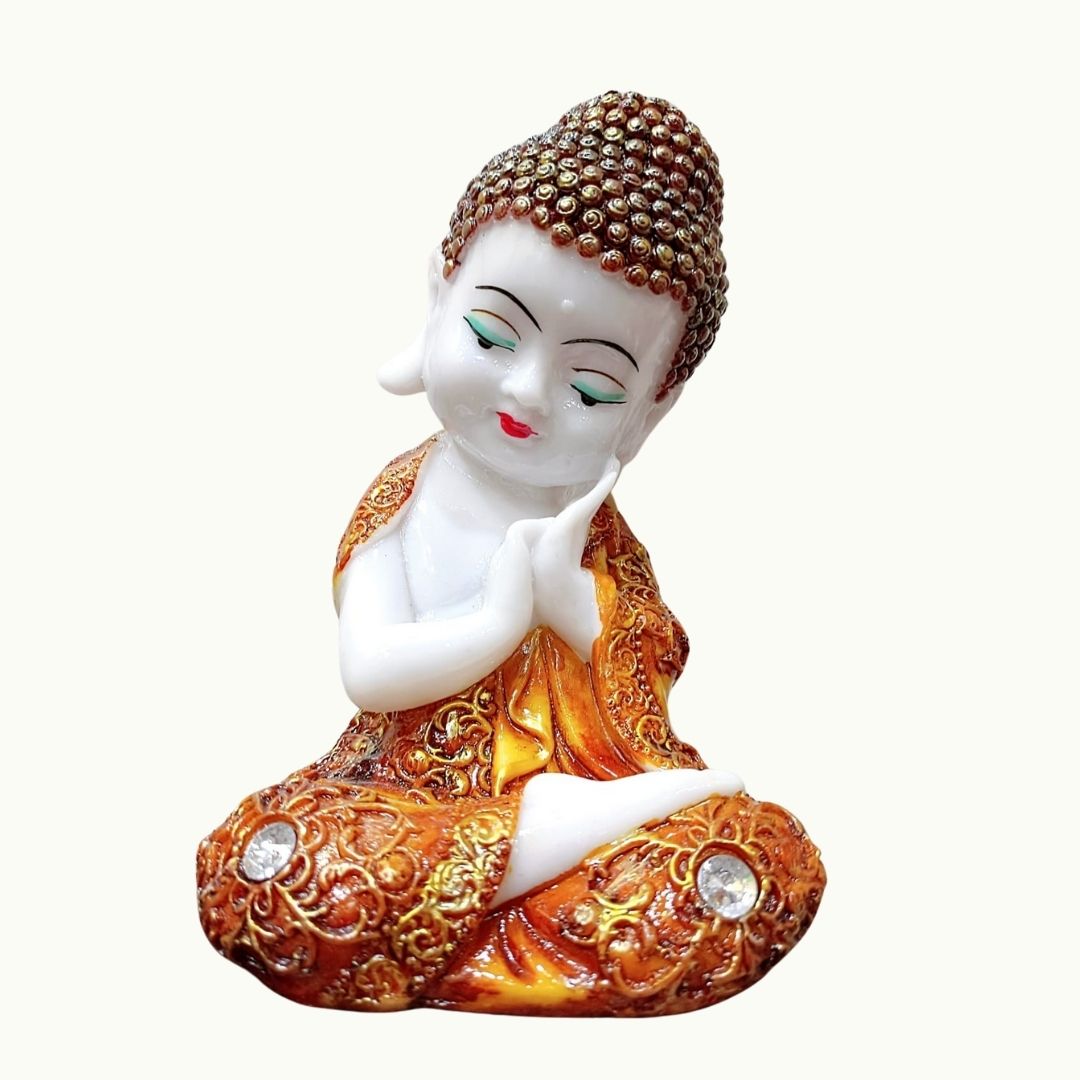 Frizka Marble Finish Little Buddha Monk Showing Different Position Idol for Home Decoration and Gifts (35 * 10 * 18cm)- 1 Piece