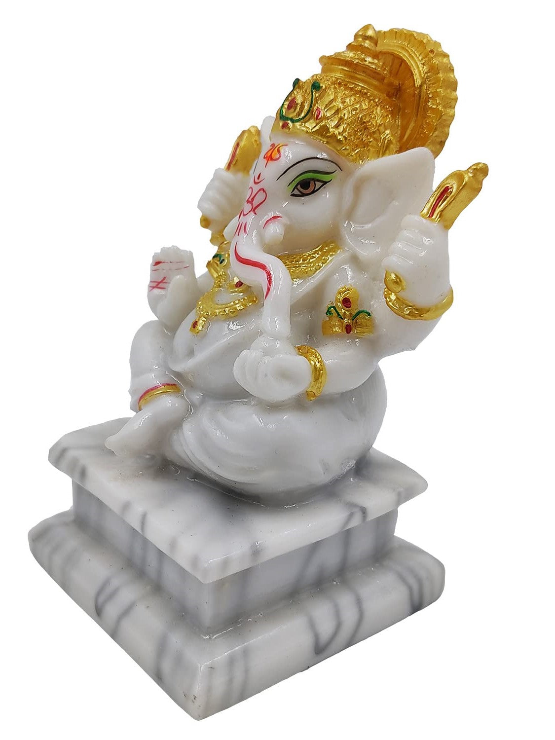 Frizka Marble Dust Ganesha Ganpati Vinayaka Idol Statue Ganesh ji Murti for Pooja Room, Living Room Home Office Decor Gifting Item (White, 5.5 inch Height)