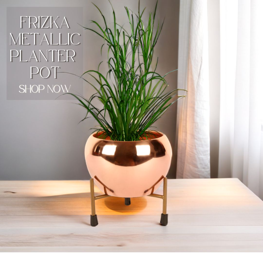 Frizka Golden Metal Desktop Table Planter Pot with Stand- 1 Piece