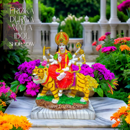 Frizka Marble Dust Ambe Maa Idol Statue | Sherawali Mata Idol, Decorative Showpiece (Marble))