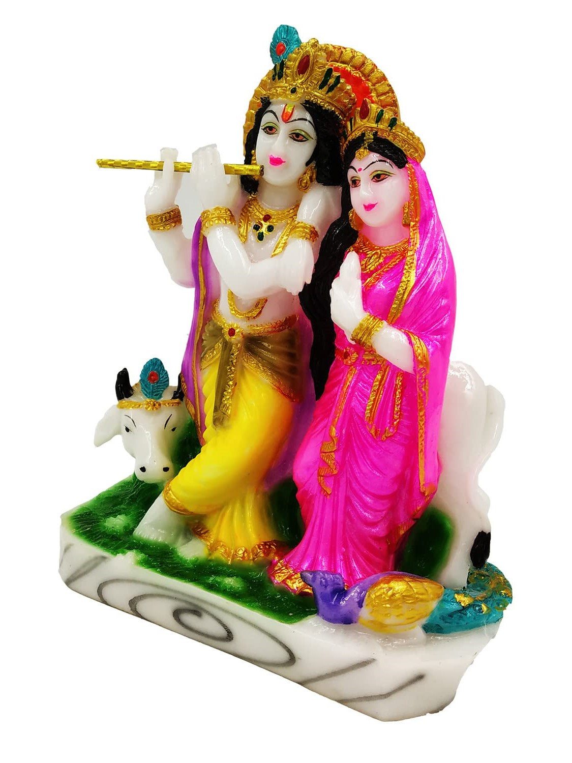 Frizka Marble Dust Radha Krishna Idol Statue Murti Showpiece Home Living Room Decoration Item | Radha Krishna Statue for Puja Room | Gift Item (Size:: 13 x 7.5 x 15 cm)