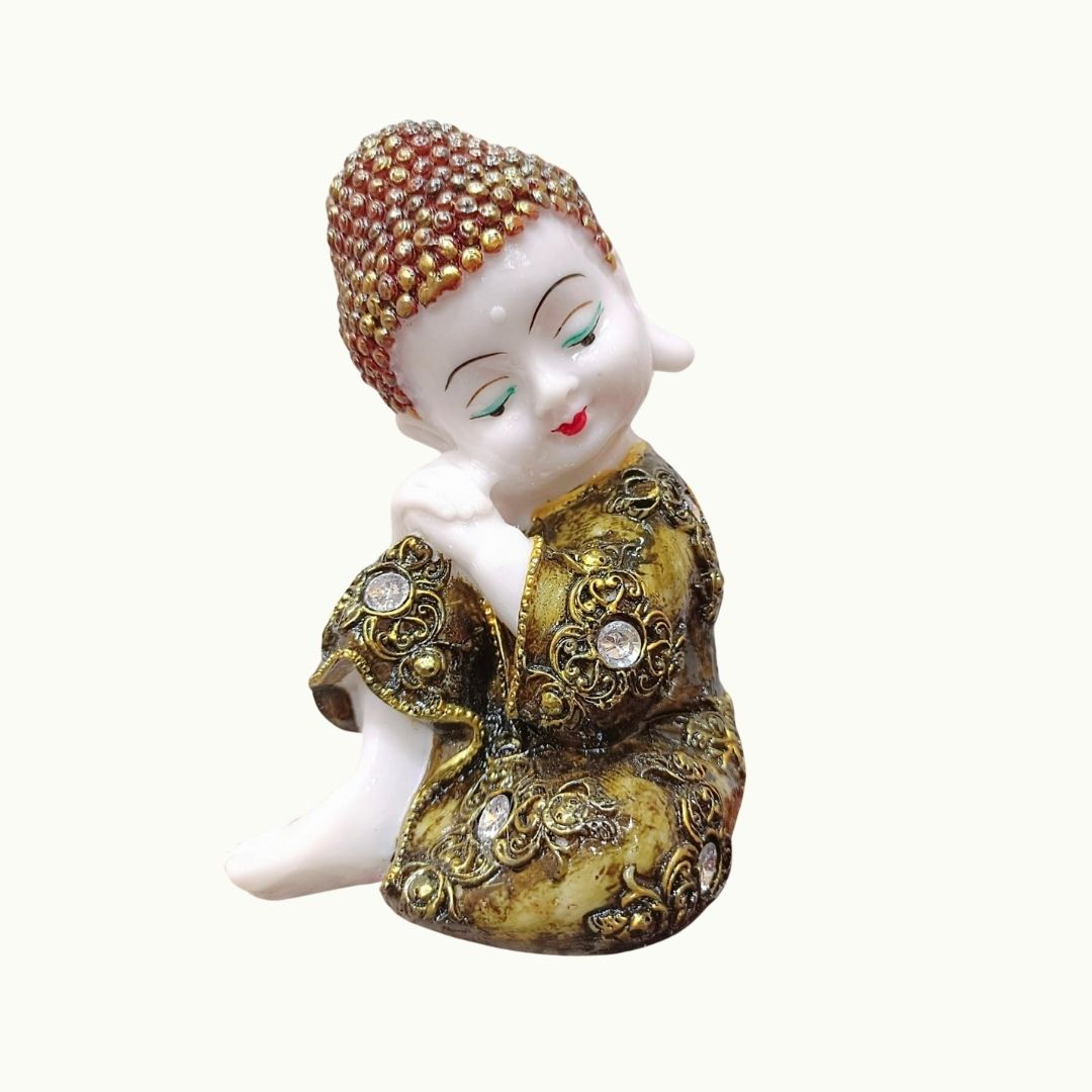 Frizka Marble Finish Little Buddha Monk Showing Different Position Idol for Home Decoration and Gifts (35 * 10 * 18cm)- 1 Piece