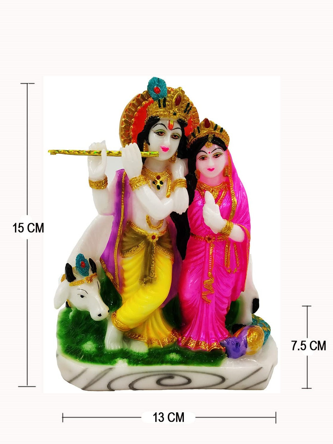 Frizka Marble Dust Radha Krishna Idol Statue Murti Showpiece Home Living Room Decoration Item | Radha Krishna Statue for Puja Room | Gift Item (Size:: 13 x 7.5 x 15 cm)
