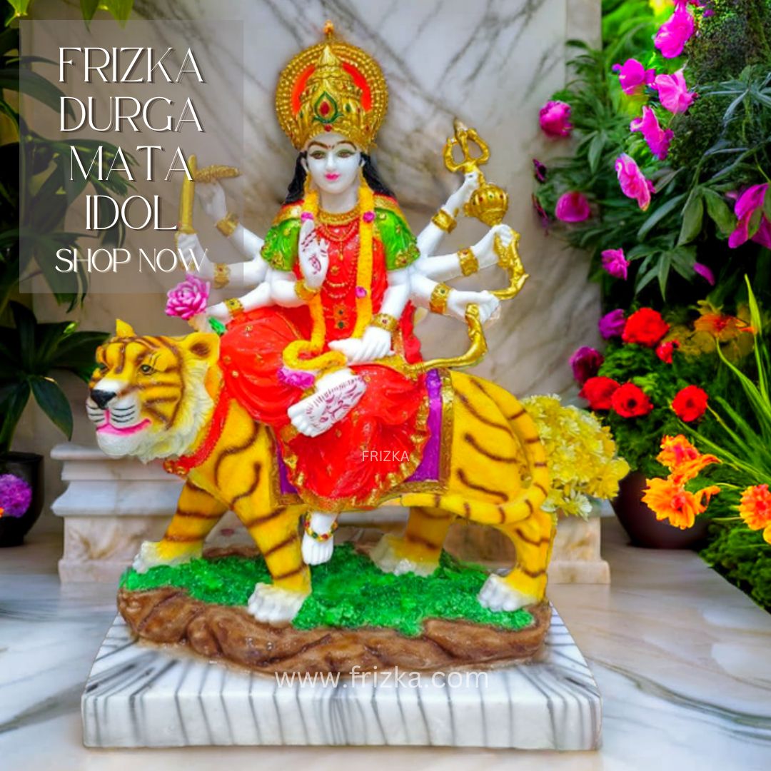 Frizka Marble Dust Ambe Maa Idol Statue | Sherawali Mata Idol, Decorative Showpiece (Marble))