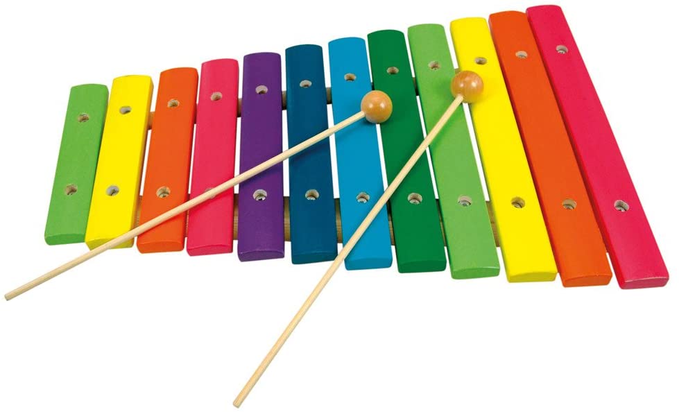Wooden Rainbow Xylophone with 12 Tones and 2 Playing Clappers
