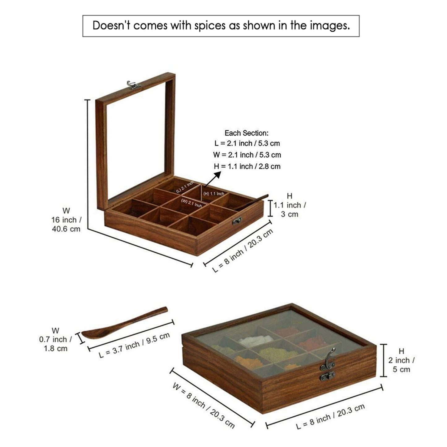 Spice Box – 9 Square Containers with a Spoon