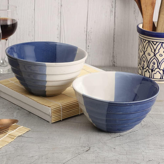 Blue & White Designer Ceramic Dinner Serving Bowls Set of 2