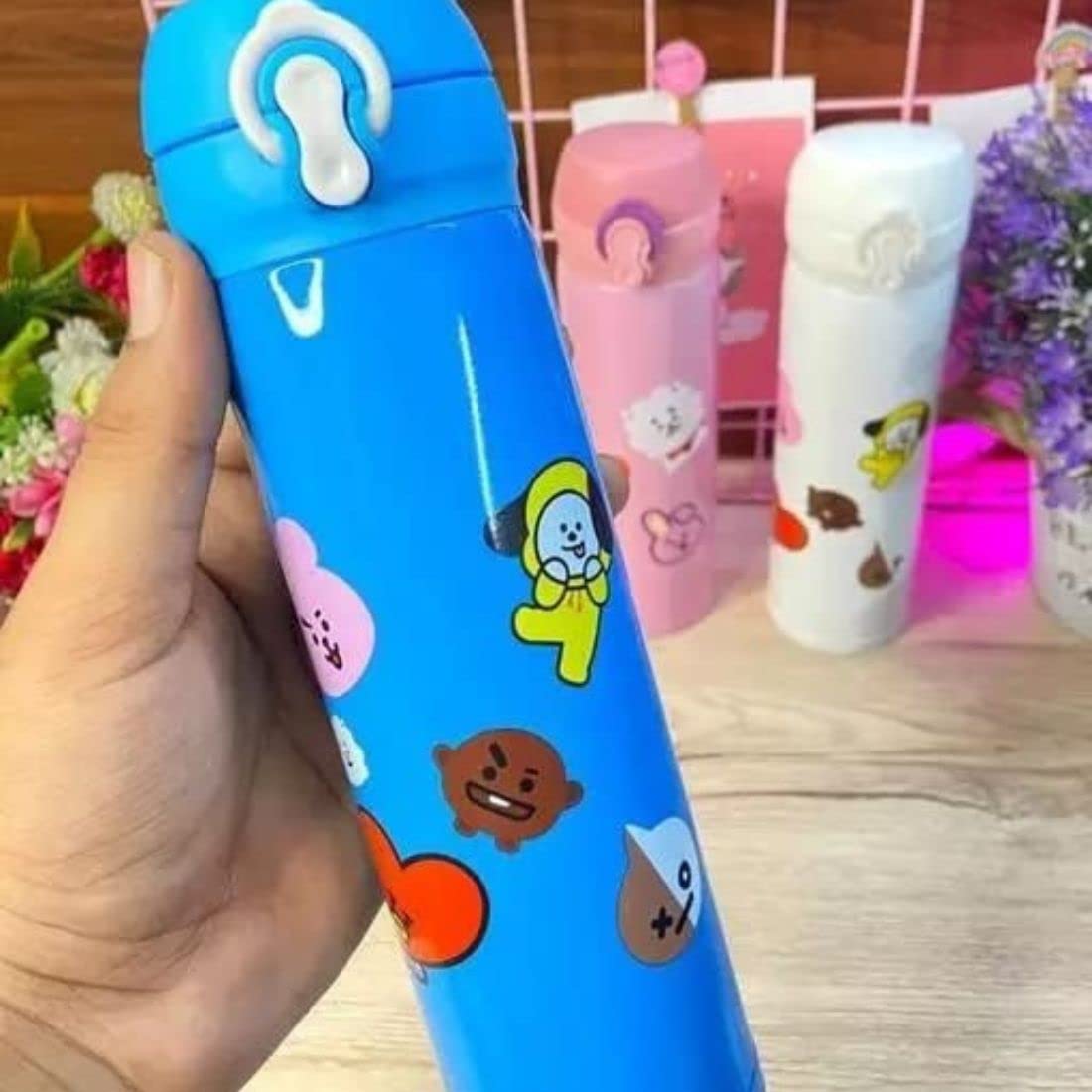 BTS Theme Multicolor Stainless Steel Water Bottle Vacuum Flask Leak-Proof Bottle for School Kids Girls Adults Travel Gym Water Bottle (500 ML)- 1 Unit (Pink)
