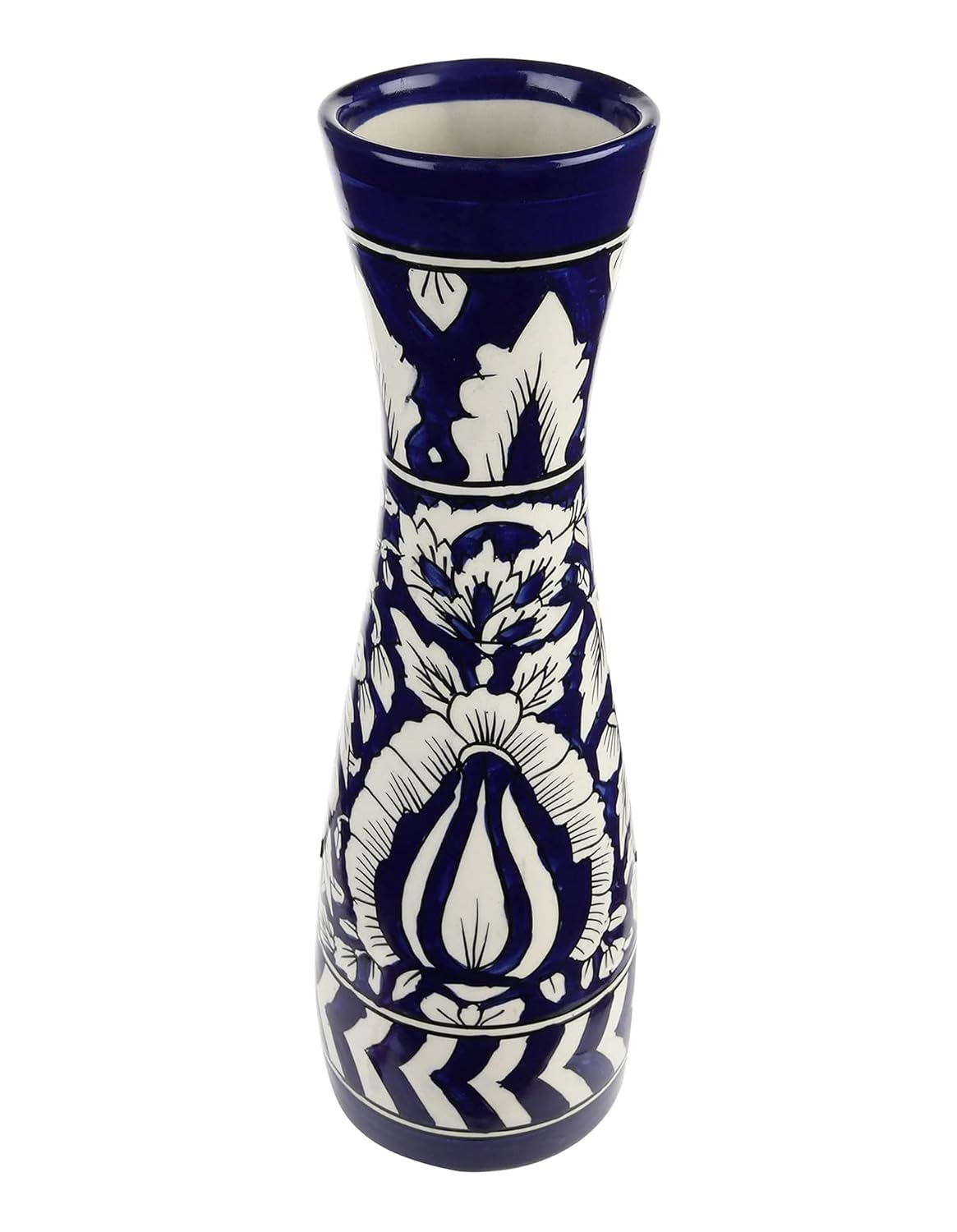 Frizka Ceramic Flower Vase Ceramic Vase Centre Table Decoration Piece Home Decor Showpiece - For Home and Living Room Decor - Hand Painted - 32cm Height - Royal Blue Mughal - Wide Mouth