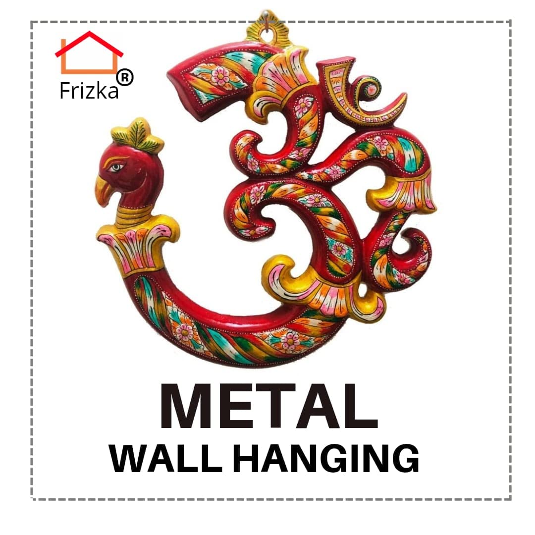 Frizka Metal Peacock Om Vastu Wall Decor OM Wall Hanging (30 cm X 30 cm, Multicolor)