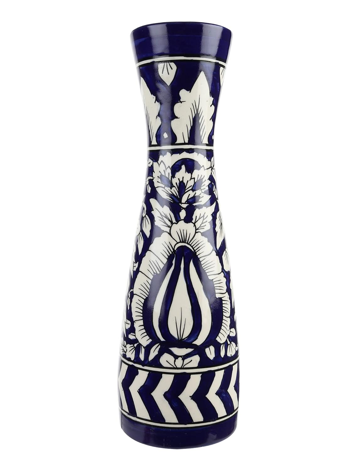 Frizka Ceramic Flower Vase Ceramic Vase Centre Table Decoration Piece Home Decor Showpiece - For Home and Living Room Decor - Hand Painted - 32cm Height - Royal Blue Mughal - Wide Mouth