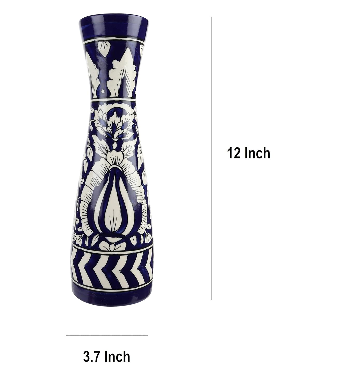 Frizka Ceramic Flower Vase Ceramic Vase Centre Table Decoration Piece Home Decor Showpiece - For Home and Living Room Decor - Hand Painted - 32cm Height - Royal Blue Mughal - Wide Mouth