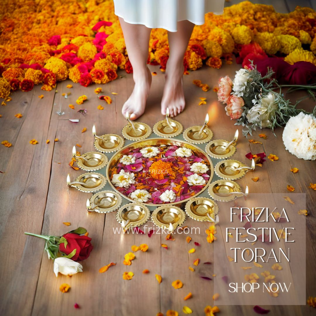 Frizka Premium Diya Shape Gold Plated Decorative Urli Bowl with Wax Candle for Home Decor Handcrafted Bowl Floating Flowers and Tea Light Candles for Diwali Decoration Items (14.17 Inches) - 1 Piece