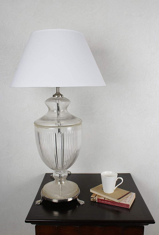 Transparent Glass Trophy Table Lamp With White Shade