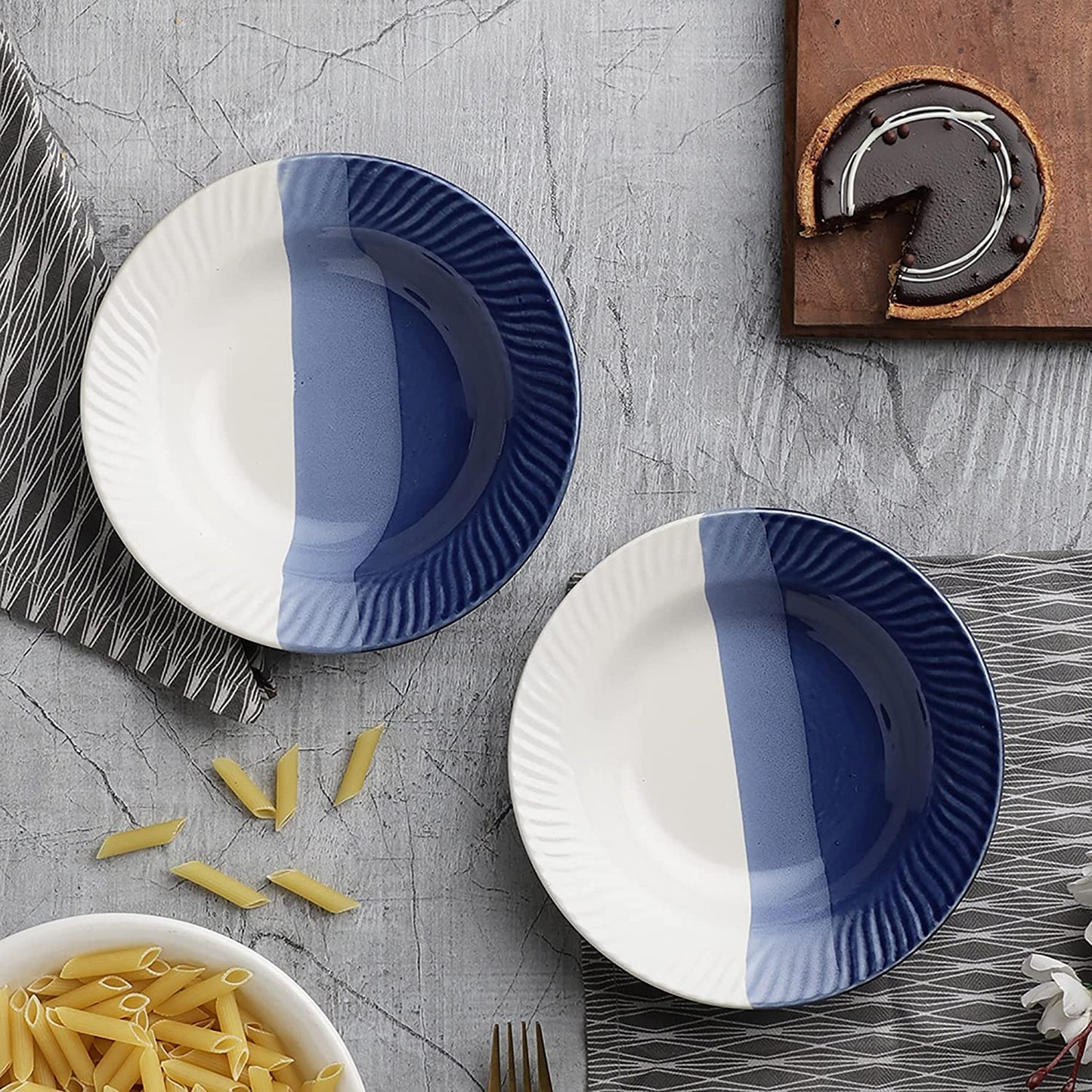 Ceramic Blue and White Pasta Plate- Set of 2