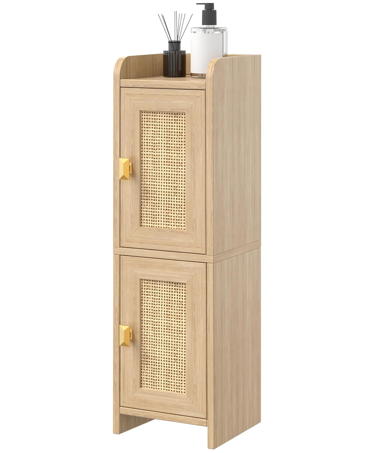 Rattan Small Bathroom Storage Cabinet – Slim Boho Organiser | Frizka India