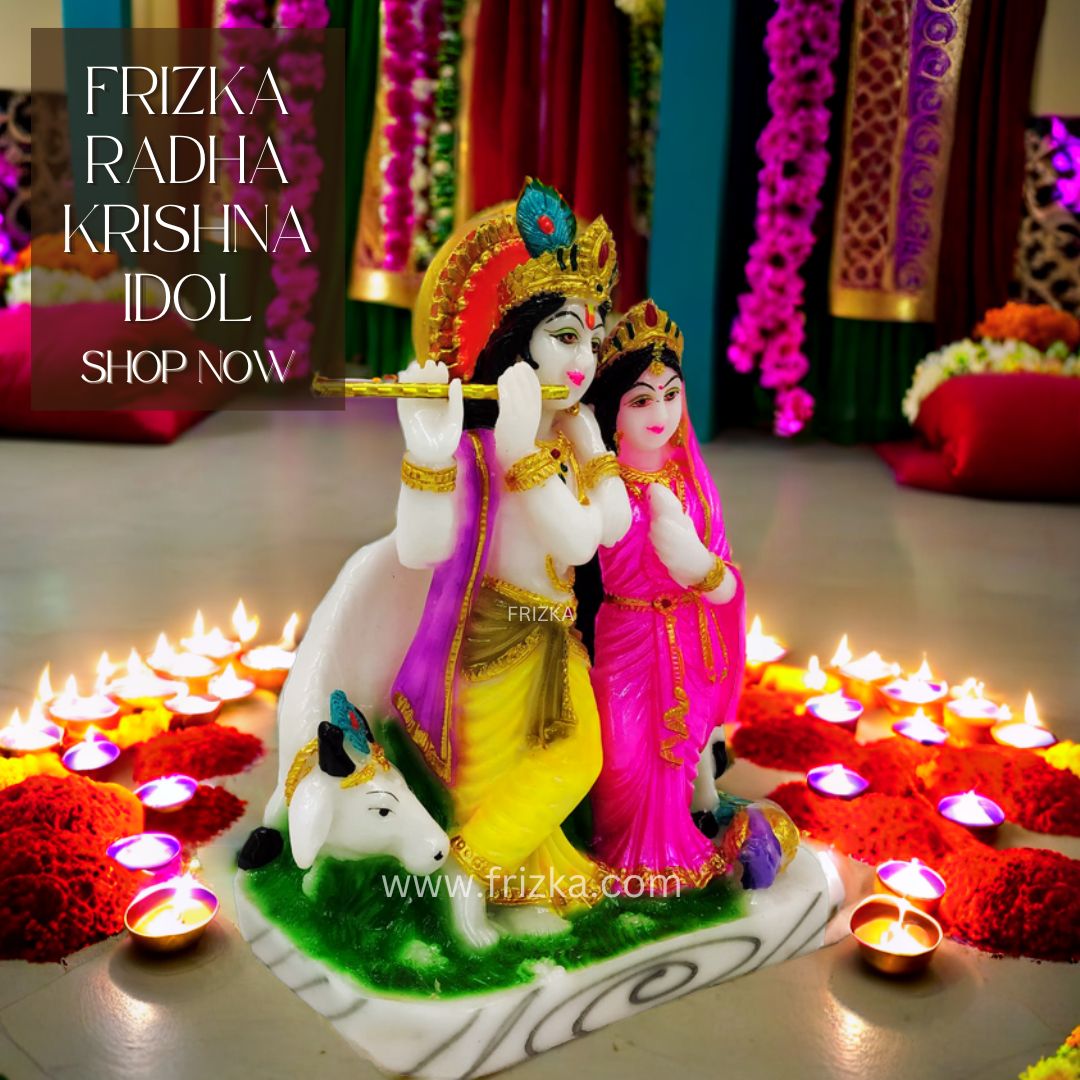 Frizka Marble Dust Radha Krishna Idol Statue Murti Showpiece Home Living Room Decoration Item | Radha Krishna Statue for Puja Room | Gift Item (Size:: 13 x 7.5 x 15 cm)