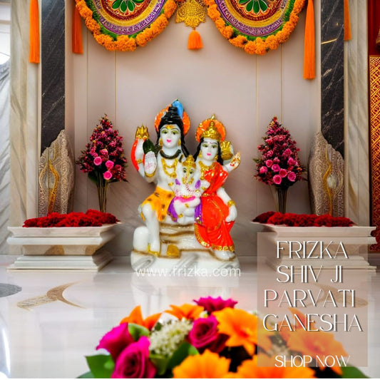 Frizka Marble Finish,Shivji Murti,Shiv Ji Statue,Shiv Parivar Murti Rudraksha mala Decorative Showpiece - 15 cm  (Marble, Multicolor)