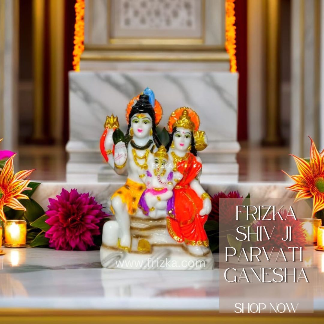 Frizka Marble Finish,Shivji Murti,Shiv Ji Statue,Shiv Parivar Murti Rudraksha mala Decorative Showpiece - 15 cm (Marble, Multicolor)