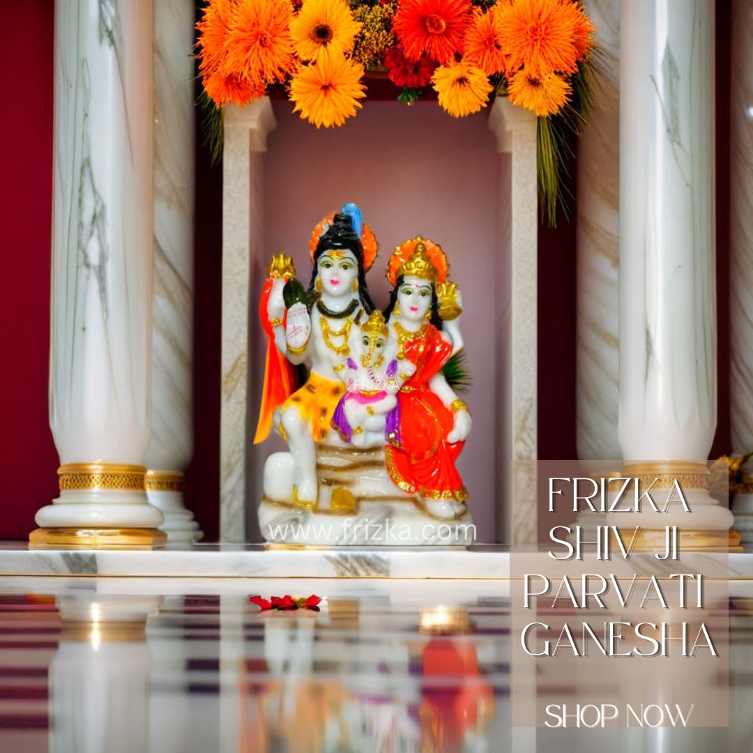 Frizka Marble Finish,Shivji Murti,Shiv Ji Statue,Shiv Parivar Murti Rudraksha mala Decorative Showpiece - 15 cm (Marble, Multicolor)