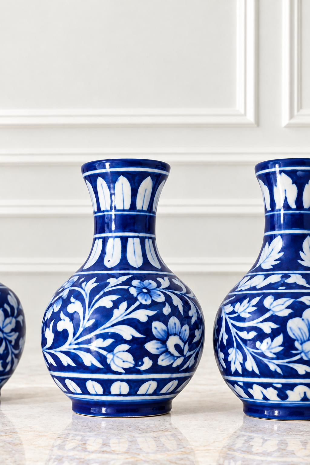Handcrafted Cobalt Blue Pottery Floral Surahi Vase