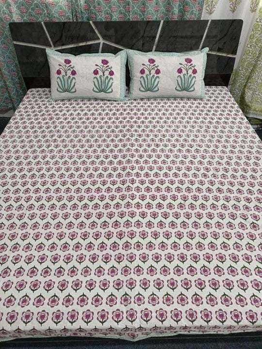 Jaipuri bedsheet King Size 100% Cotton with 2 Pillow Covers