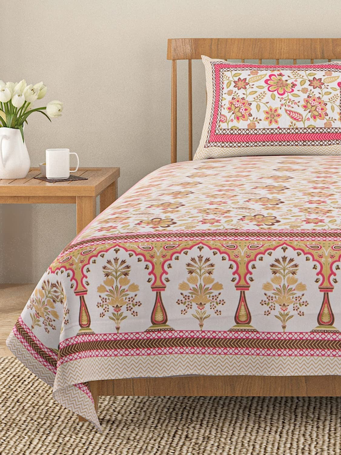 Jaipuri bedsheet King Size 100% Cotton bedsheet with 2 Pillow Covers