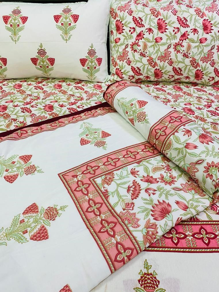 Jaipuri bedsheet King Size 100% Cotton bedsheet with 2 Pillow Covers