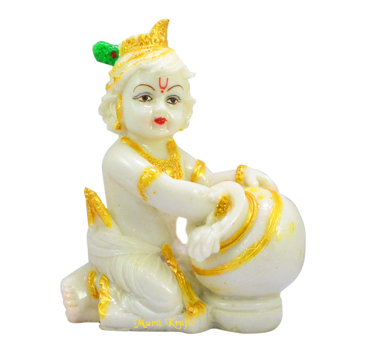 Bal Krishna Idol Handmade Lord Jai Shree Krishna Sitting Marble Polish Decorative Showpiece for Home Decor/Temple