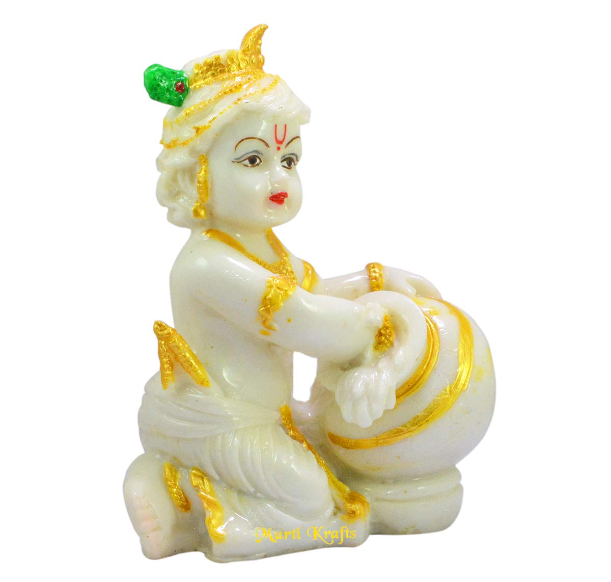 Bal Krishna Idol Handmade Lord Jai Shree Krishna Sitting Marble Polish Decorative Showpiece for Home Decor/Temple