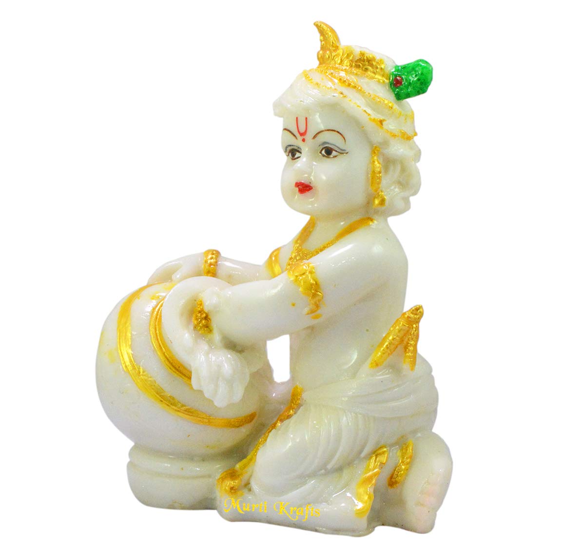 Bal Krishna Idol Handmade Lord Jai Shree Krishna Sitting Marble Polish Decorative Showpiece for Home Decor/Temple