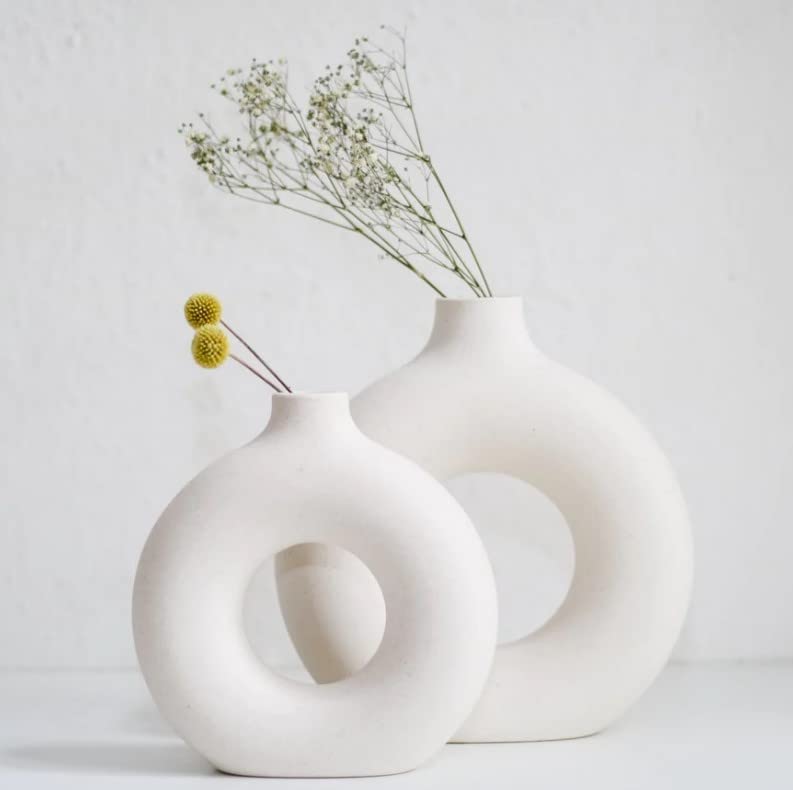 White Ceramic Donut Vase - 1 Pc