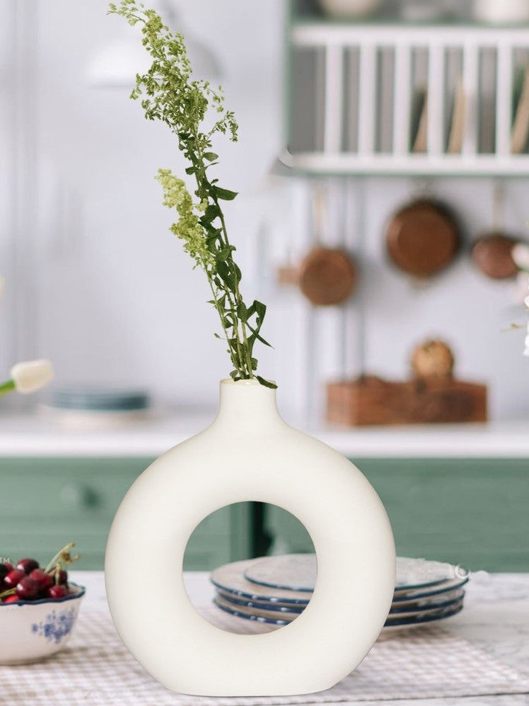 White Ceramic Donut Vase - 1 Pc