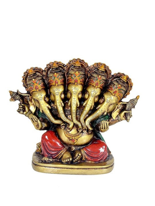 Frizka Handcrafted Panchmukhi Lord Ganesha Hindu God Ganesh Ganpati Idol Figurine for Home Office House Warming Statue Murti for Decoration and Pooja Gifting Purpose Sculpture