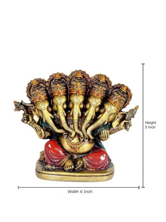 Frizka Handcrafted Panchmukhi Lord Ganesha Hindu God Ganesh Ganpati Idol Figurine for Home Office House Warming Statue Murti for Decoration and Pooja Gifting Purpose Sculpture