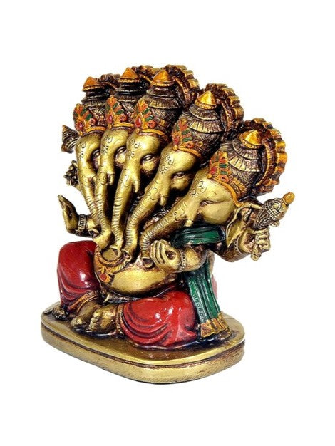 Frizka Handcrafted Panchmukhi Lord Ganesha Hindu God Ganesh Ganpati Idol Figurine for Home Office House Warming Statue Murti for Decoration and Pooja Gifting Purpose Sculpture
